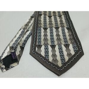 Amore Pace 100% Silk Handmade Gray / Black Geometric Pattern Tie